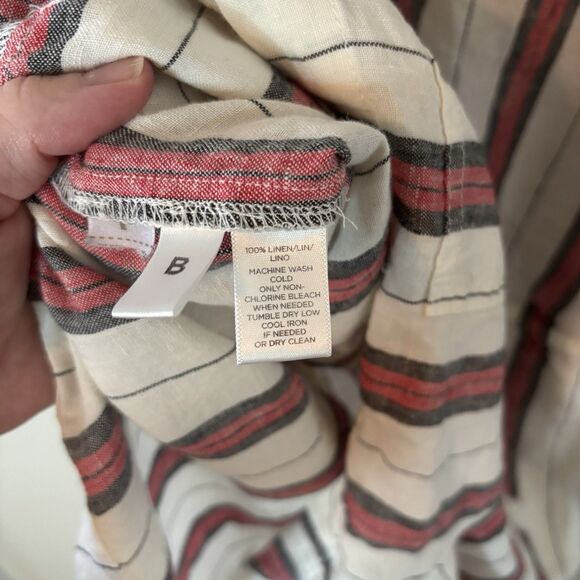 Lou & Grey 100% Linen Romper Sleeveless Shorts Cinch Waist Ivory Red Stripe Sz L - Picture 8 of 9